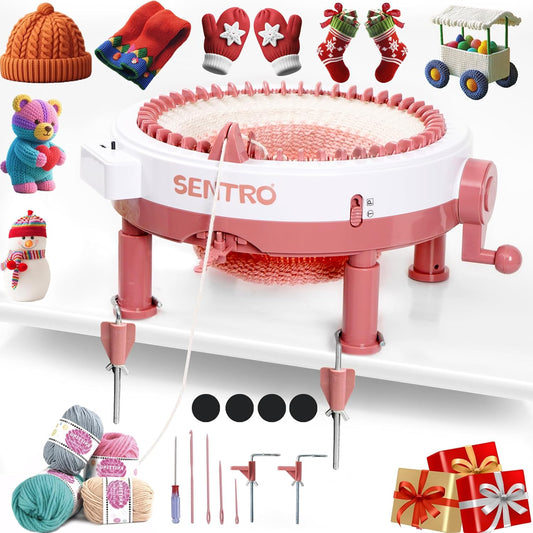 SENTRO Upgraded 48 Needle Knitting Machine, Circle Knit Loom Machine with Row Counter and Hand Crank,Crochet Knitting Loom Machine for Beginners and Seasoned Knitters (Upgraded 48Pink)