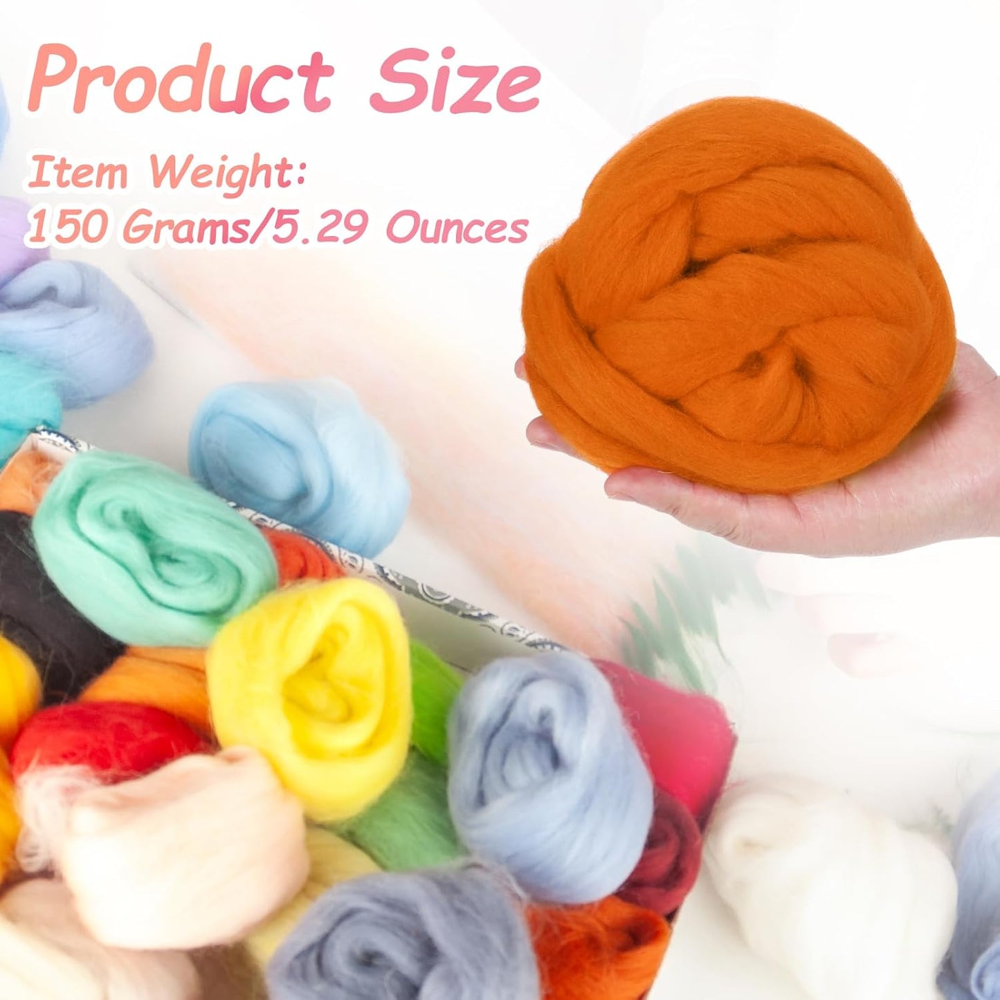 PATIKIL Wool Roving Yarn, 150G/5.3OZ Soft Felting Wool Pure Chunky Roving Yarn Bulk for Needle Felting Knitting Blanket Spinning Weaving DIY Craft, Dark Orange