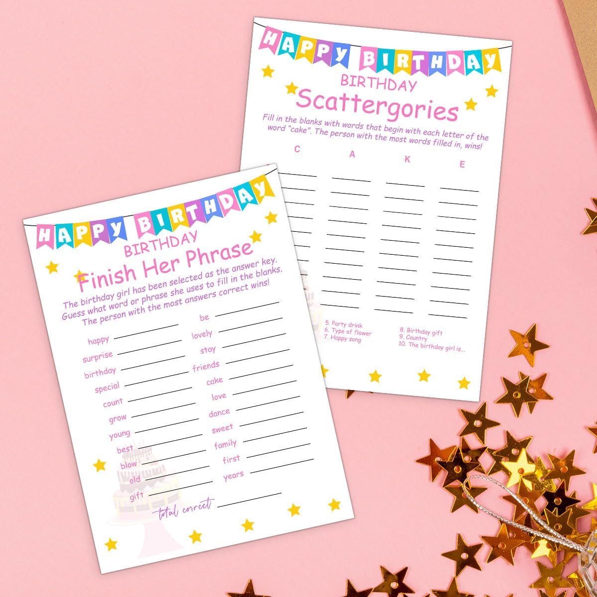 ALodr Girls Birthday Party Set, 20 Birthday Double Sided Cards Set, Girls Birthday Party Activity Notebook Themed Party Activity and Idea - Girl Birthday Supplies, Activity, Decorations