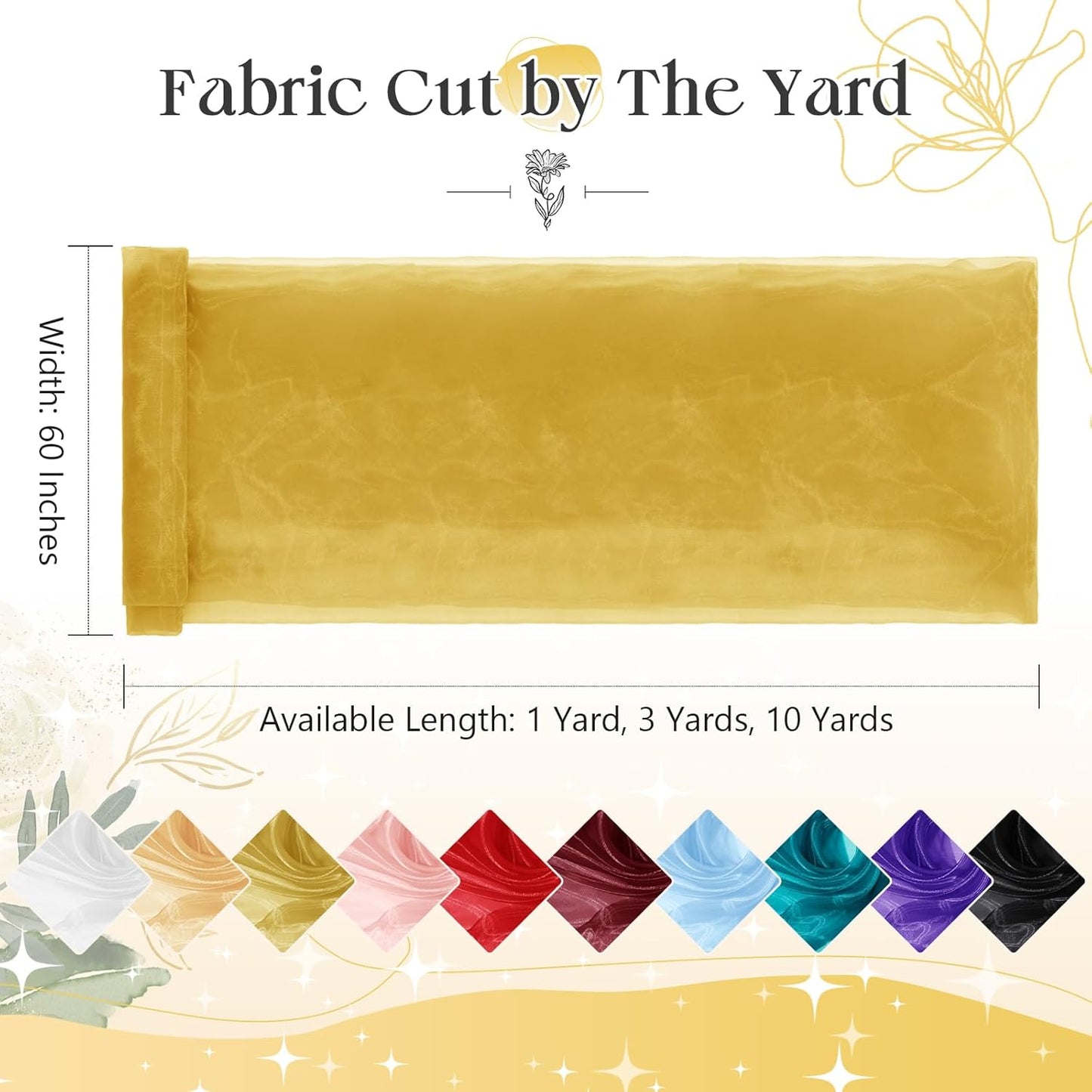 P Pothuiny Sheer Organza Fabric by The Yard, 1 Yard x 60 Inch Wide Bridal Gold Organza Tulle Fabric Roll Shiny Gauze Fashion Dress Sewing Craft for Wedding Party Decorations Backdrop