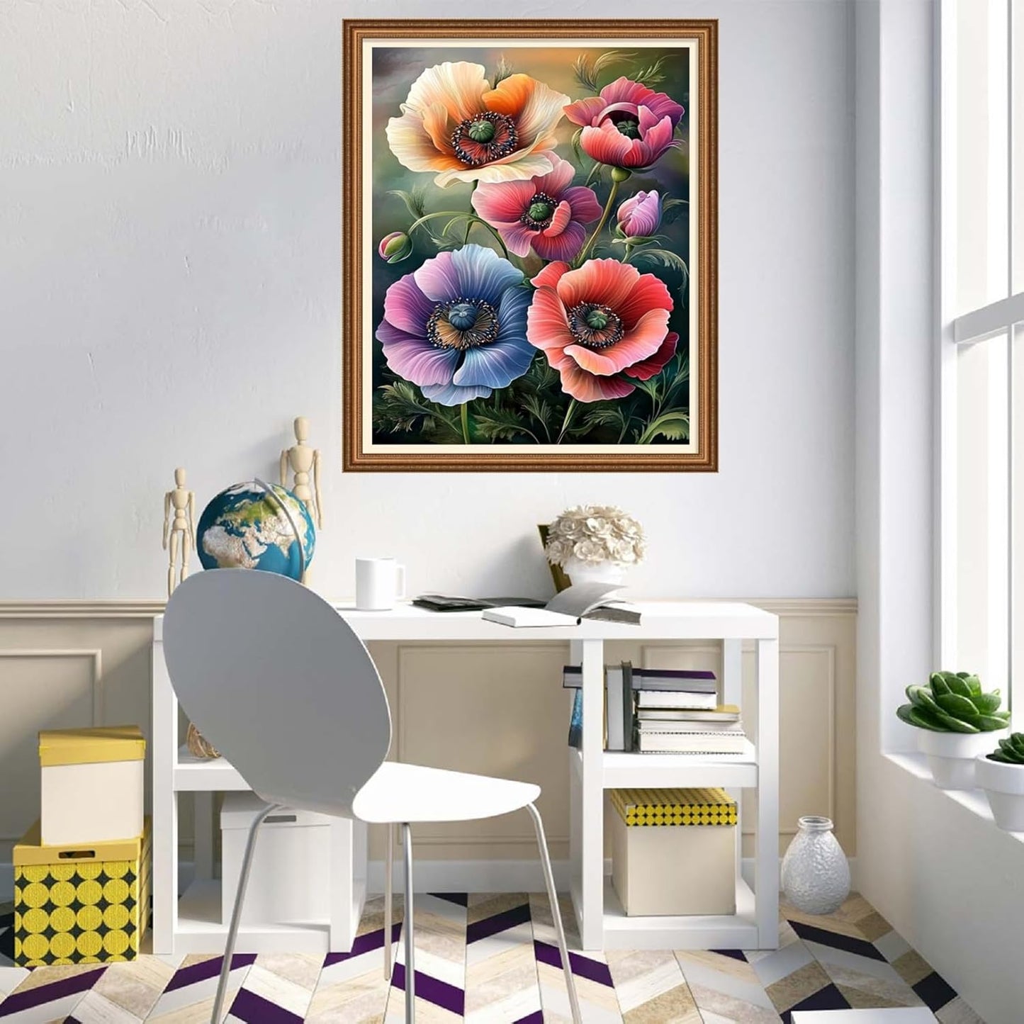 Disnesart Cross Stitch Stamped Full Embroidery Kits DIY 11CT Cotton Thread Printed DIY Needlepoint Kits Craft Needlework Set Cross-Stitch Stamped Sets-Poppy Flowers 16x20 inch