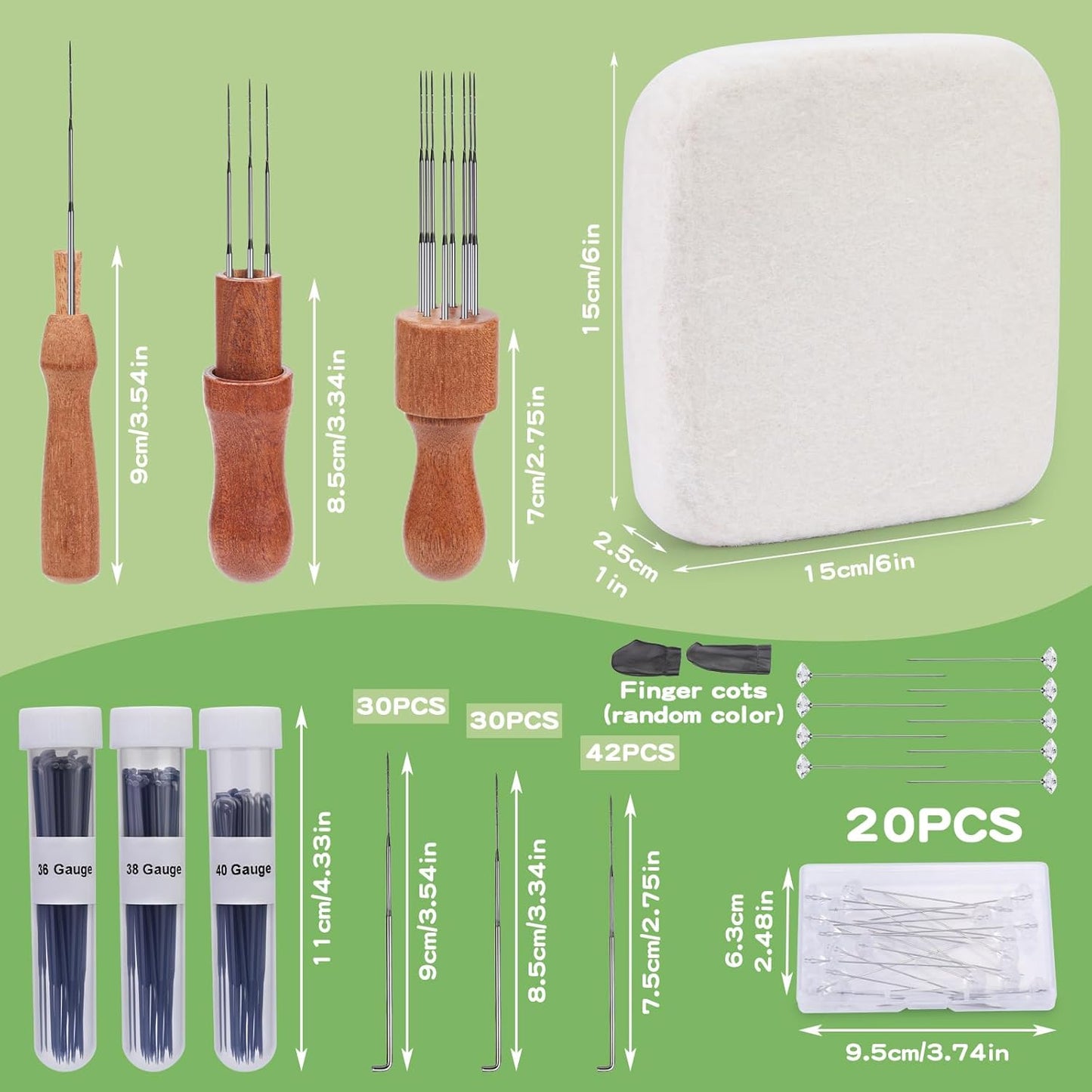 OEHPICC 128 Pcs Needle Felting Tools, 6×6 Inch Wool Felting Pad, 102 Pcs Felting Needles, Felting Tools with 3 Size Wooden Handle Holder for DIY Wool Felting Projects