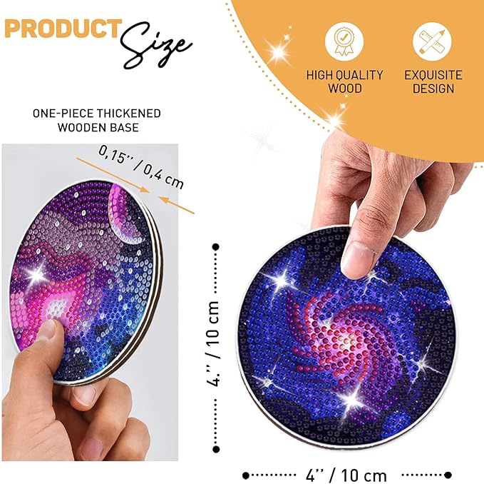 8 pcs Diamond Painting Coasters | Diamond Art Coasters | Galaxy and Nebula Diamond Art Painting | Perfect Art Craft Gift for Galaxy Lover, Dad, Mom, Grandparents, Brother, Sister.