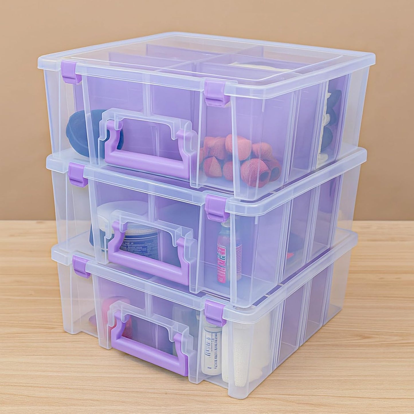 ArtBin 6990JZ Super Satchel Double Deep Compartment Box - Art Storage with 8 Removable Compartments, Smart Closure for Craft Supplies (Purple- Pack of 1)