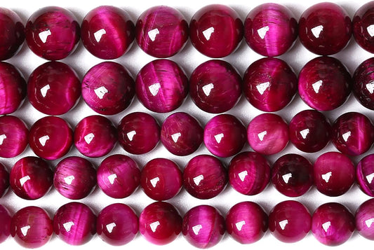 90PCS 8mm Rose Red Tiger Eye Gemstone Loose Beads Natural Round Loose Stone Beads for Jewelry Making DIY Bracelet Necklace Earrings 2 Strand 32"