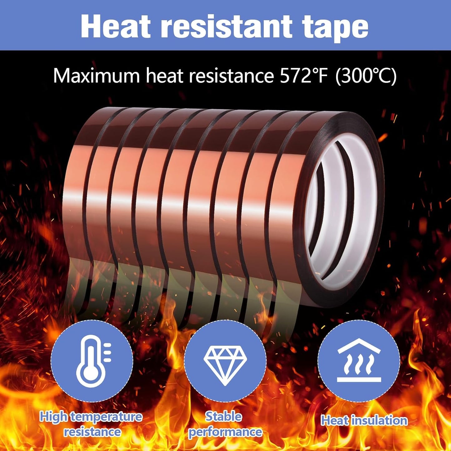 9 Rolls 10mm×30m (98Ft) Sublimation Tape Heat Transfer Tape High Temperature Heat Resistant Tape, Heat Tape for Sublimation Heat Press Electronic Soldering Masking, No Residue