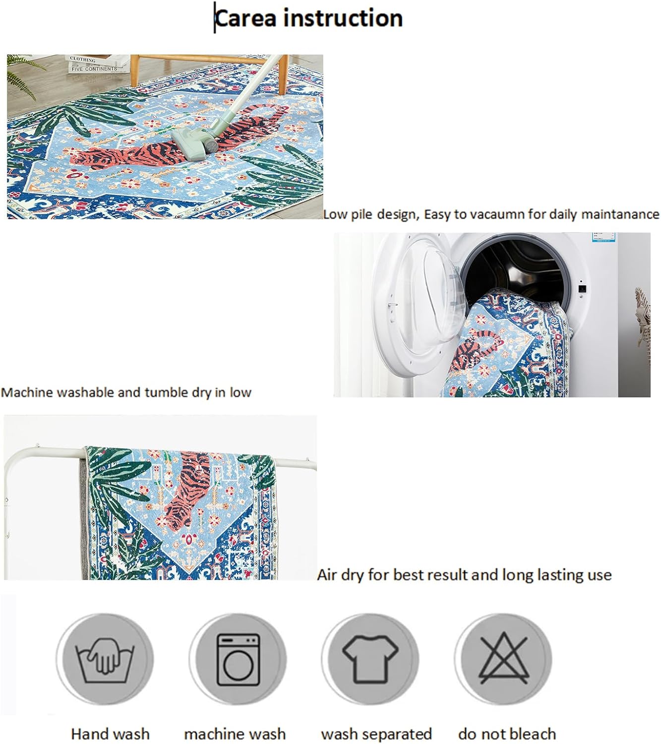 Oriental Tropical Hallway Runner Rug 2x8 Washable, Thin Stain Resistant Blue Boho Runner Rug for Entryway Kitchen Bedroom Laundry, Vintage Abstract Hippie Indian Botanical Long Floor Carpet