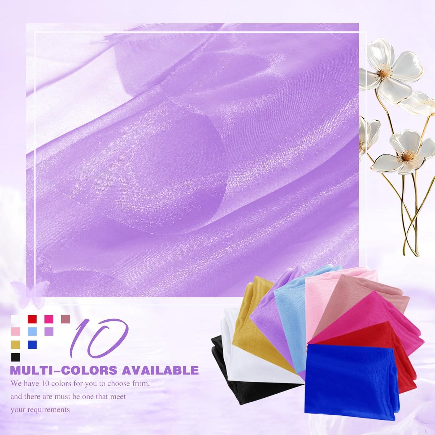 VACVELT Sheer Organza Fabric by The Yard, 60 Inch Wide Light Purple Organza Fabric Bolt Bridal Sheer Tulle Fabric, Silk Organza Fabric Roll for Wedding Party Decorations Backdrop Curtain (1 Yard)
