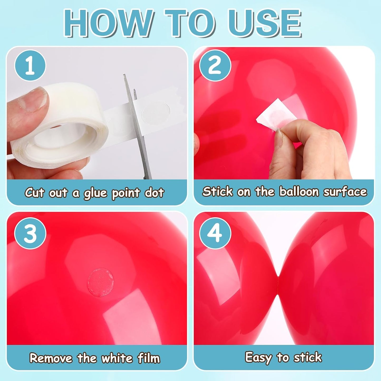 UPINS Glue Points Dots, 300Pcs Balloon Glue Adhesive Dots Double Sided Removable Glue Tape Dots for Balloons Crafts Decoration, 6 mm, 10 mm, 15 mm