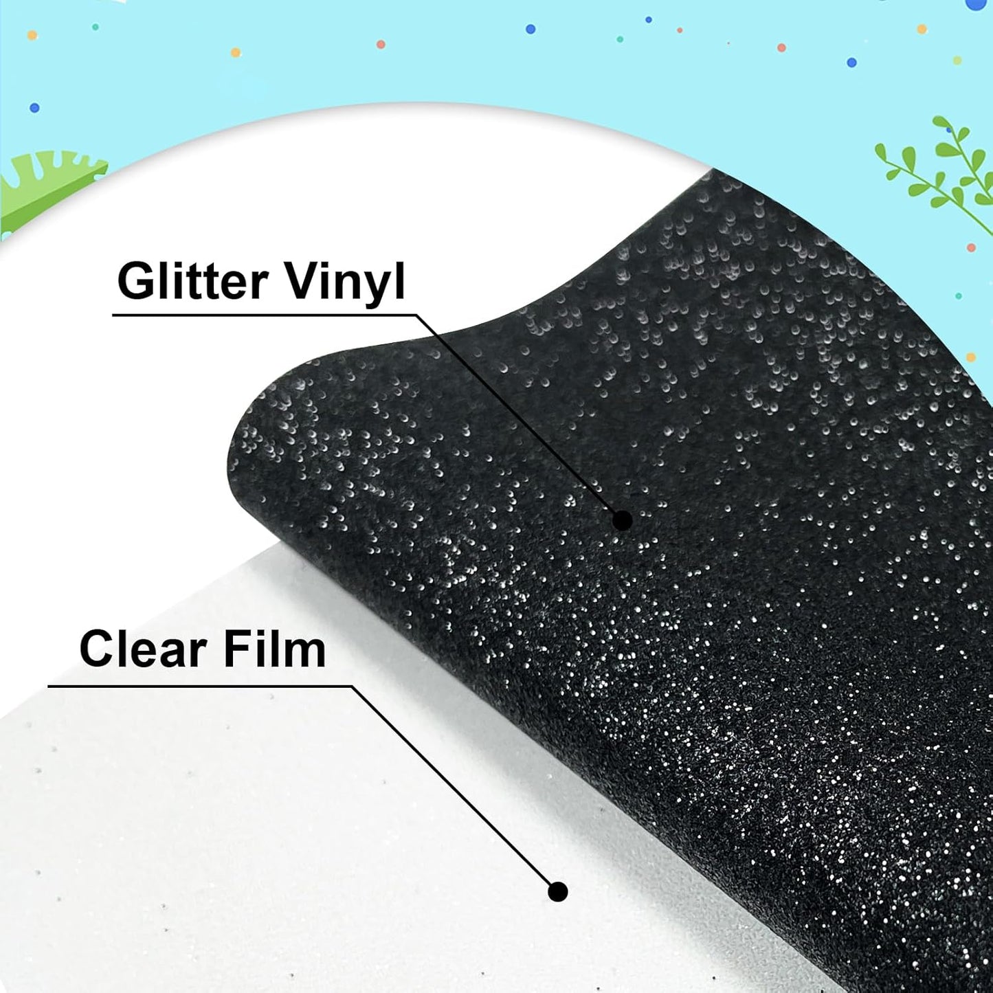 Black Glitter HTV Heat Transfer Vinyl 12" x6FT Glitter Vinyl for T Shirts Easy to Cut and Weed Compatible with All Cutter Machines HTV Vinyl Iron on for Cricut (Black, 12Inches*6Ft)