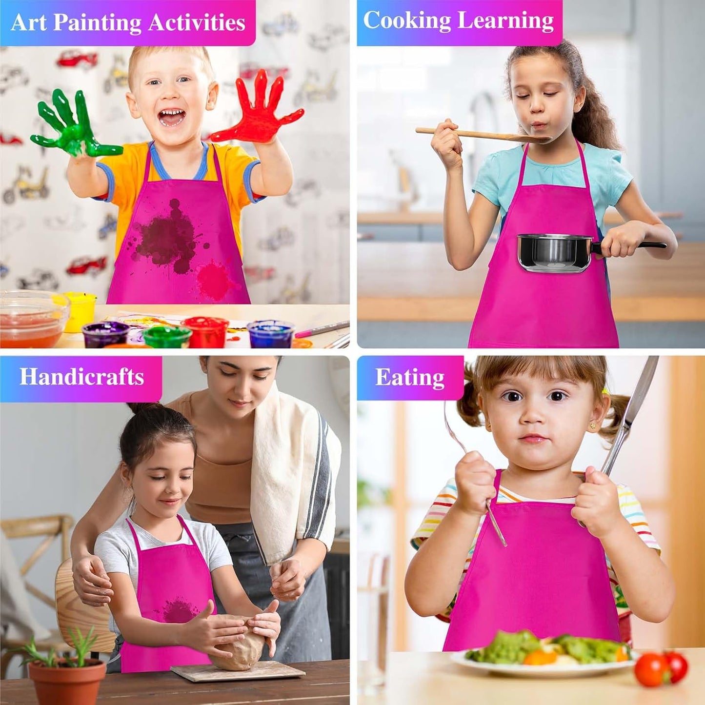 8 Pcs Kids Apron Painting Aprons for Kids Art Smocks Paint Apron Bulk for Painting Classroom Activity Kitchen Crafts Party Supplies(Rose Red)