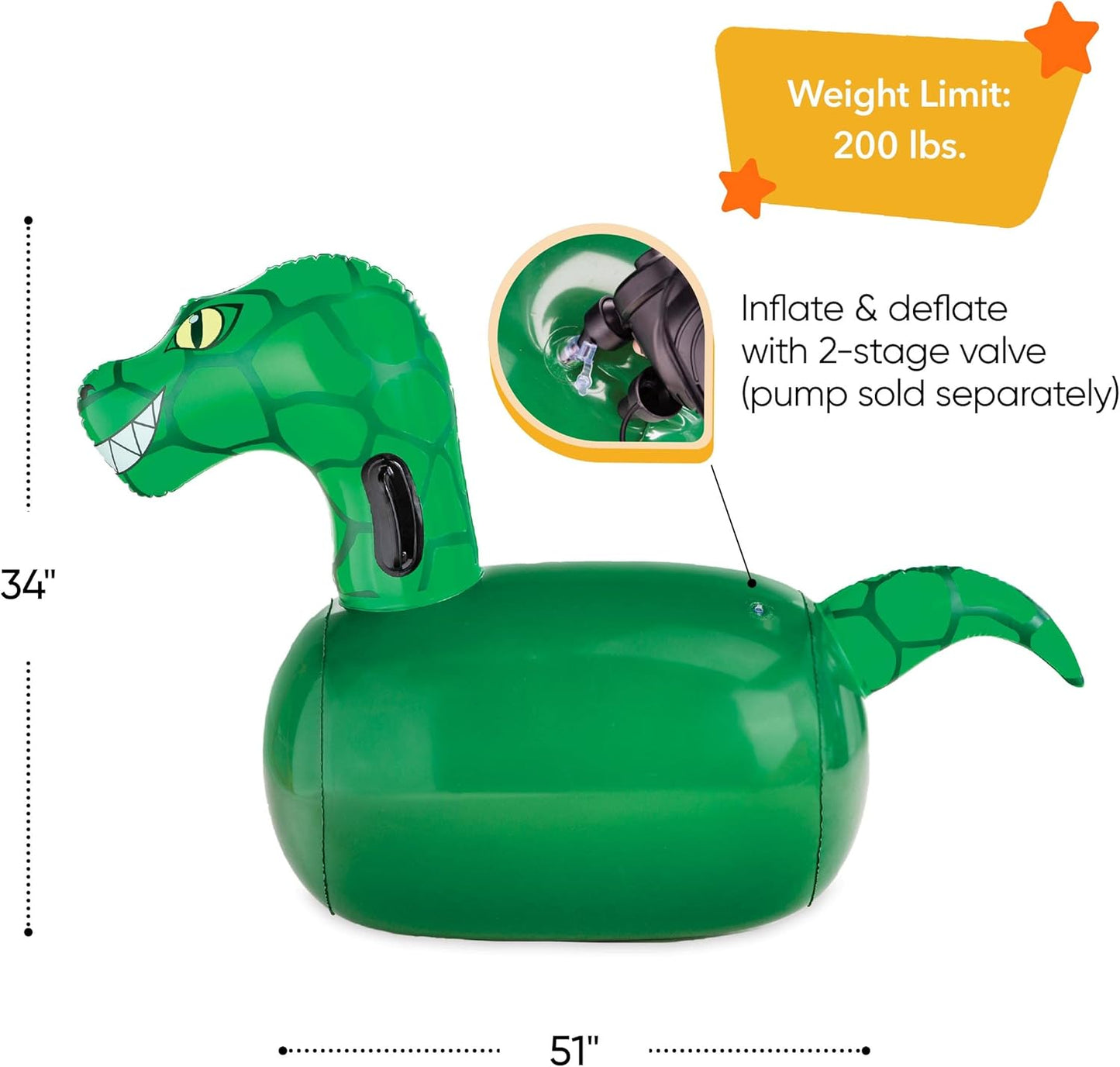 Hearthsong Hop N Go Inflatable Dino Riding Bouncy Hopping Toys for Kids Ages 5+ - Ride On Bouncer Animal Hopper Jumping Toys for Outdoor Games