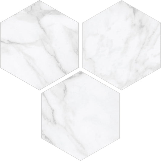 45-Sheet Hexagon Peel and Stick Backsplash, 6" x 7" White Calacatta Marble Looks Self Adhesive Wall Tile, Stone Composite Stick on Decorative Mosaic Tile for Kitchen Bathroom Fireplace