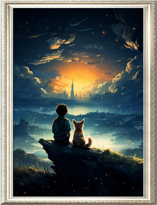 Leczany Cross Stitch Stamped Kit for Adults or Kids - Prince and Cat | DIY Embroidery Starter Patterns Craft Kit Needlepoint for Beginner | 11CT, 3 Strands | 13x17.7 inches