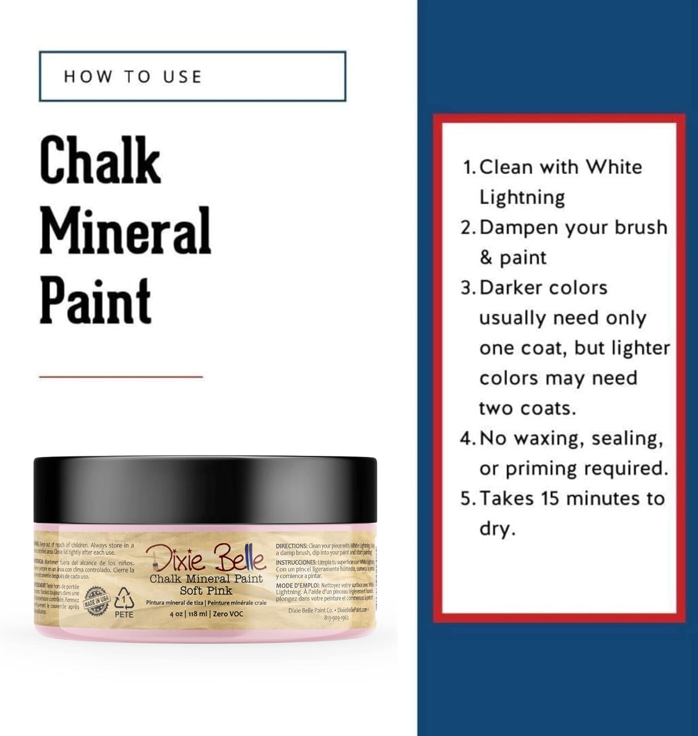 Dixie Belle Paint Company Chalk Finish Furniture Paint - Soft Pink (4oz) - Matte Dainty Pink Chic Chalk Mineral DIY Furniture Paint