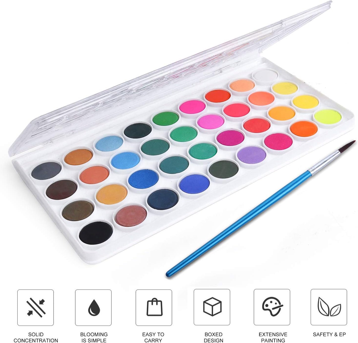 AROIC Watercolor Paint Set, 36-Color Watercolor Paint with 10 Brushes, Non-Toxic Washable Watercolors for Kids & Adults, Art Supplies for Painting, Drawing, DIY Crafts, School, Classroom, Artist Use