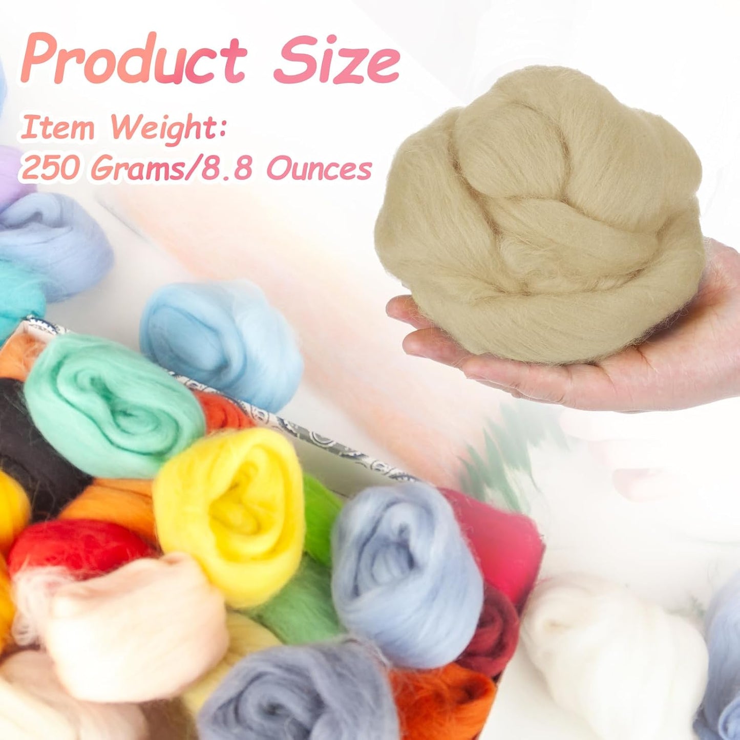 PATIKIL Wool Roving Yarn, 250G/8.8OZ Felting Wool Pure Roving Yarn, Beige