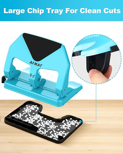 AFMAT 3 Hole Punch Heavy Duty, 50-Sheet Three Hole Punch, 50% Reduced Effort, 10,000+ Uses, 9/32" Holes, S.S. Paper Guide, 3 Hole Puncher for Binder, Metal Hole Puncher for Home Office School HP20