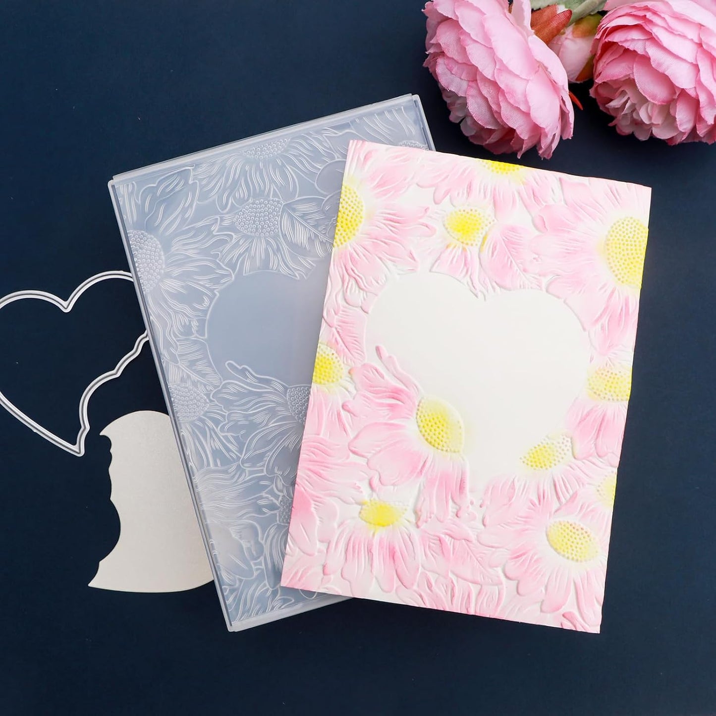 BAOFALI 3D Embossing Folder for Card Making Heart Leaves Background Plastic Textures Fades Embossing Folder Template for Paper Crafting Handmade Crafts Wedding Valentine's Day Scrapbook Card Decorati