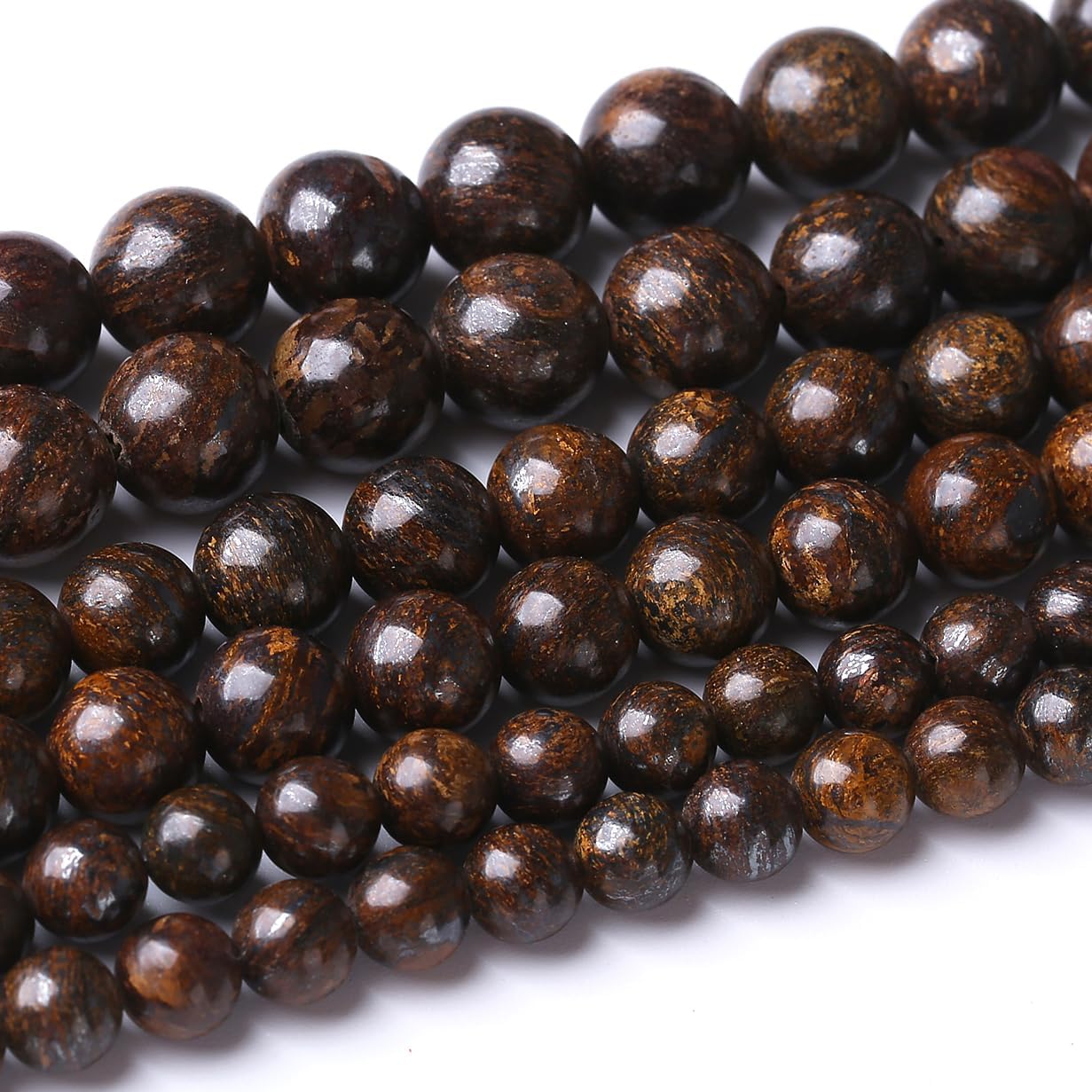 32PCS 12MM Natural Bronze Stone Beads Round Loose Stone Beads for Jewelry Making DIY Energy Stone Healing Power Bracelet 15"