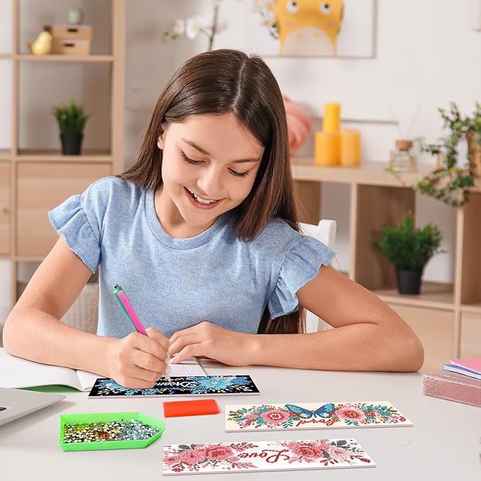 8 Pieces Diamond Art Bookmarks Inspirational DIY Farmhouse Rustic Bookmark Acrylic Tassel Bookmark for DIY Making Beginners Adults Arts Craft Supplies