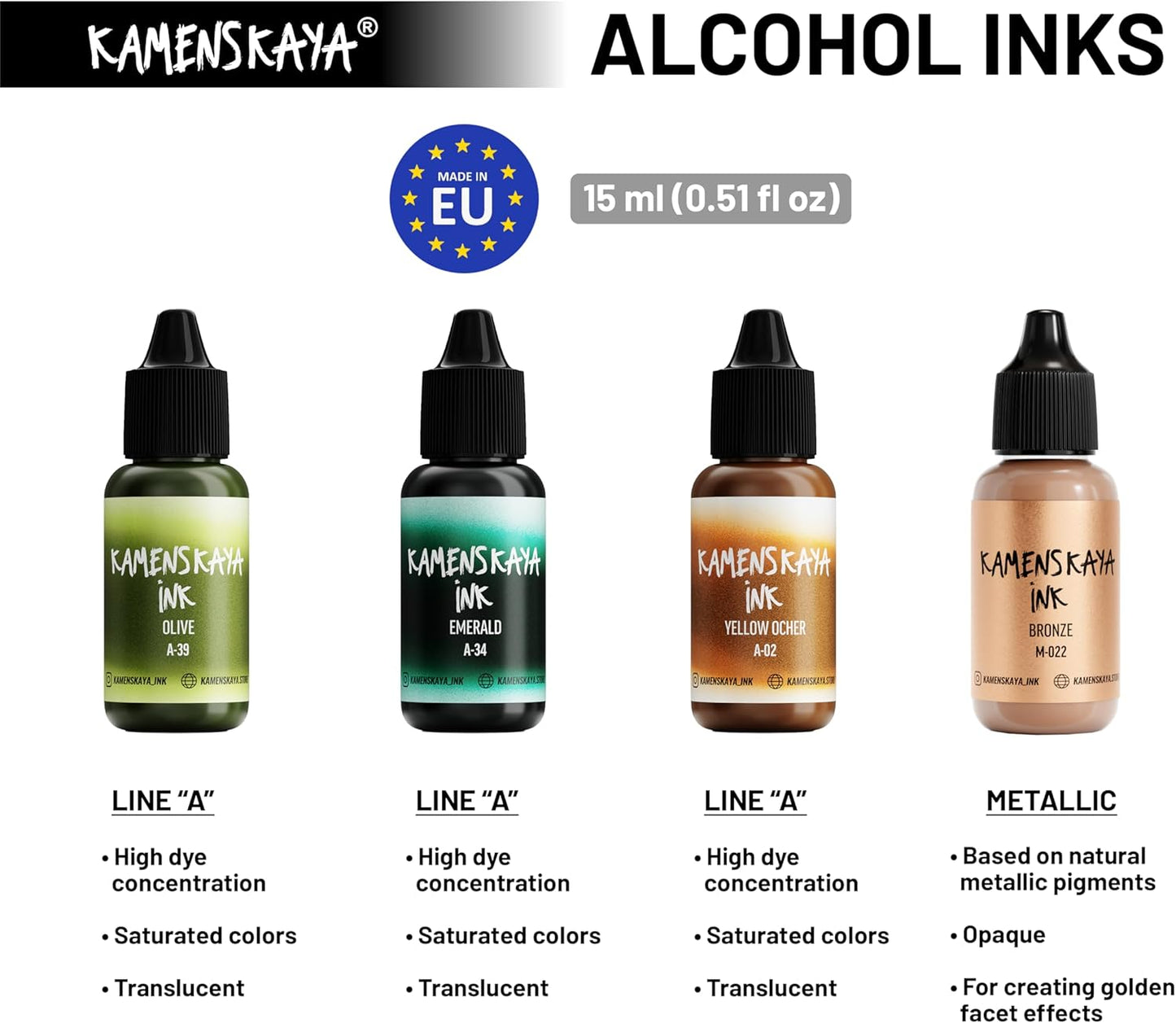 Alcohol Ink Set #5: Matched Color Combination of Alcohol Inks, 4 pcs. 0.51 fl oz (15 ml) Each