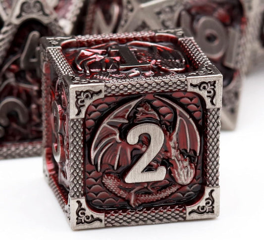 Haxtec DND Dice Set Metal D&D Dice Set with Leather Dice Bag Antique Iron Red Metal Polyhedral Dice Compatible with Dungeons and Dragons TTRPG Gifts