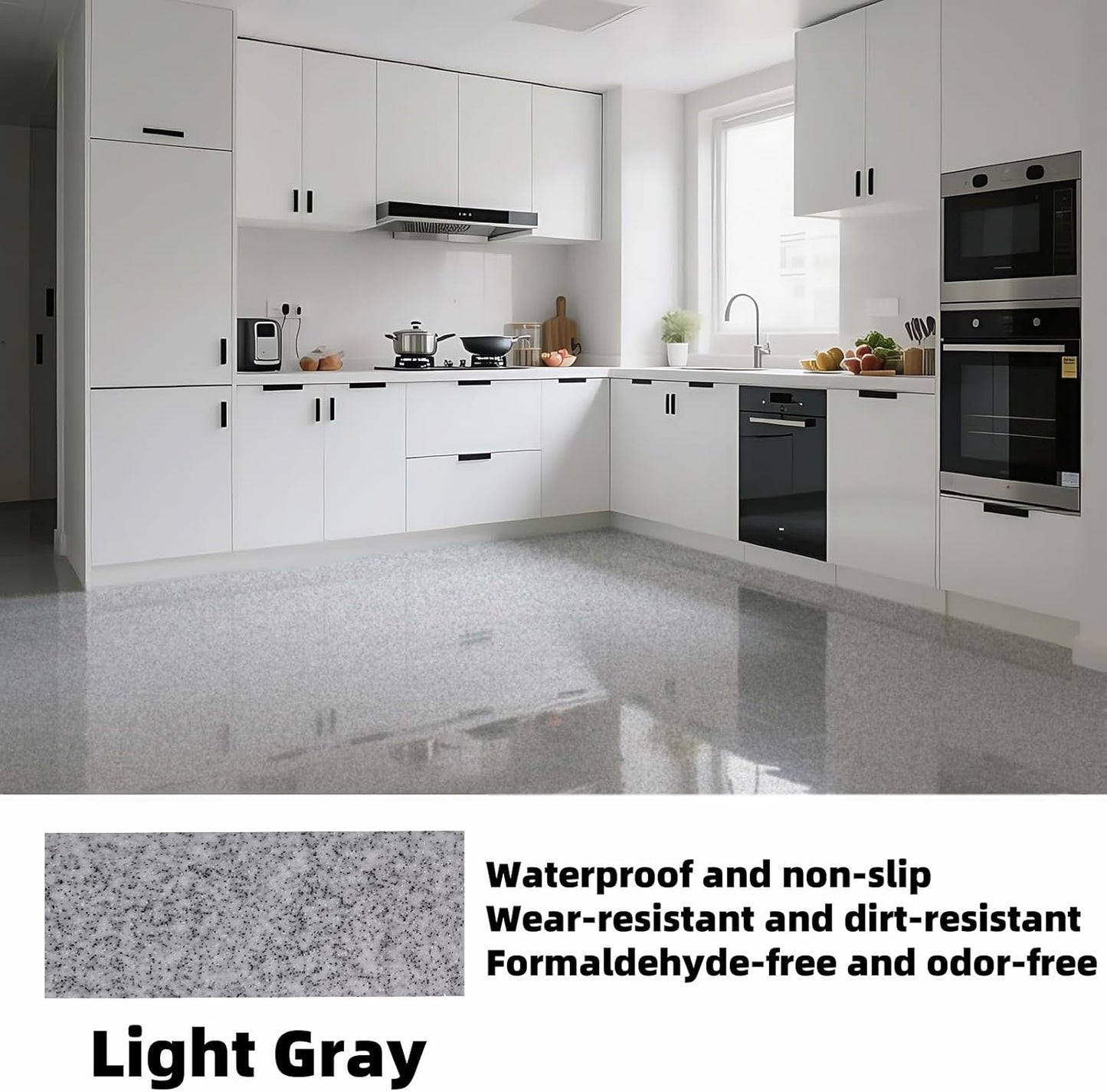 Epoxy Colored Sand Floor Paint, Epoxy Floor Paint High Gloss Marble Effect Coating for Indoor and Outdoor, Wear-resistant and non-slip Self-leveling Coating Light Gray 105OZ(3KG)