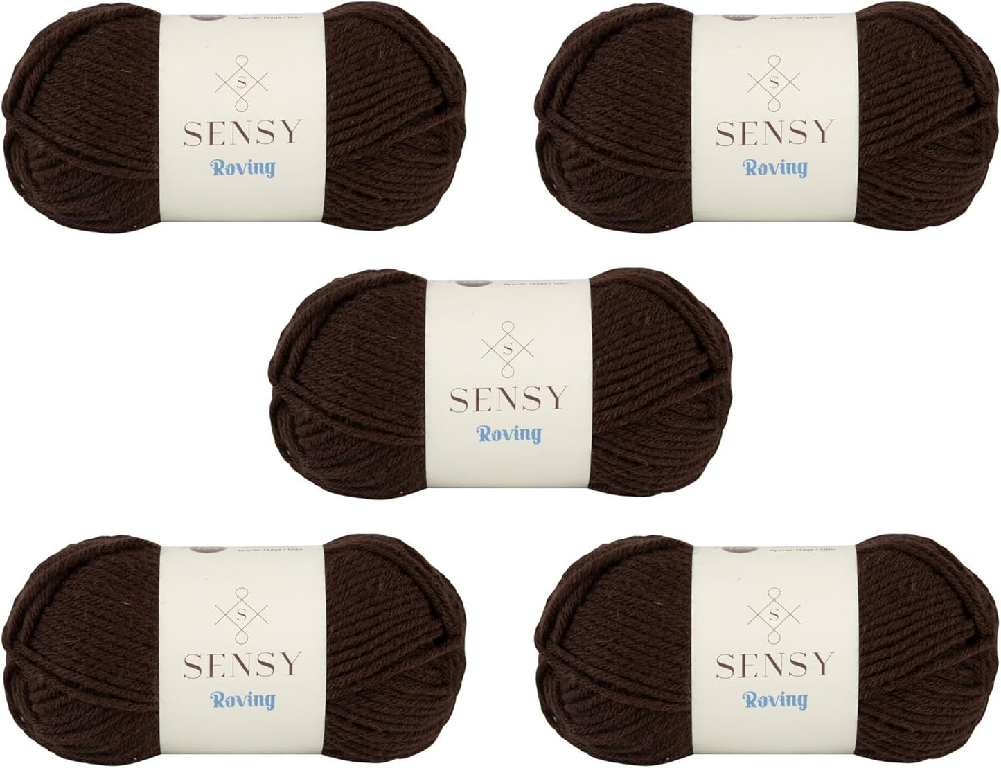 5 Skeins of Sensy Roving Yarn, 3.5 oz, 132 Yards, Gauge 5 Bulky (Dark Chocolate)