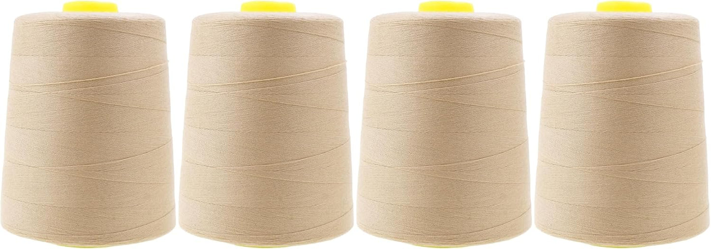 Mandala Crafts 4 Pack of Serger Threads Cones Spools - 20S/2 24000 Yards Polyester Natural Threads for Sergers Machine and Overlock Quilting Sewing Machine