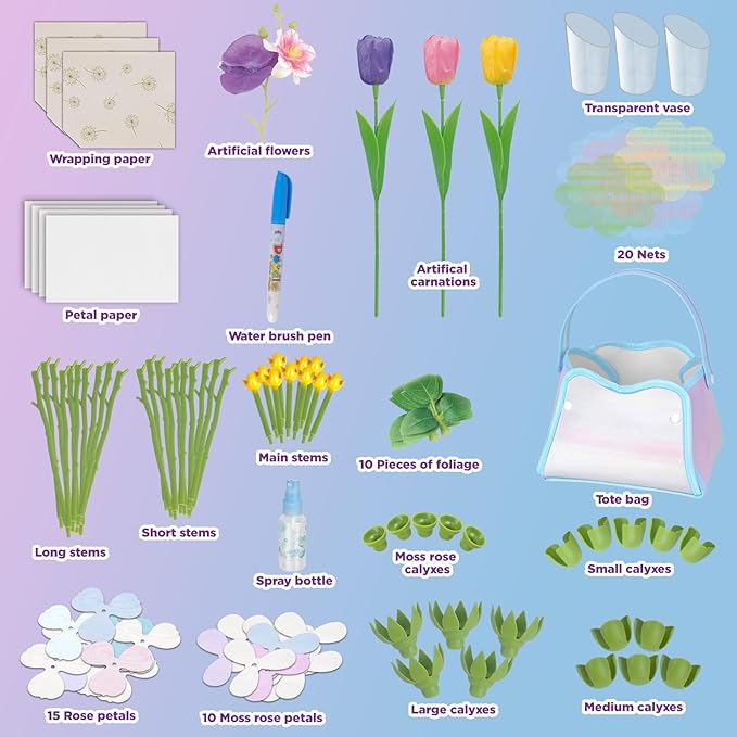 Fostro DIY Magic Floral & Flower Basket Bouquet Kit - Spray Color Changing Craft Toy for Kids Ages 6+, Creative STEM Gift for Girls & Boys to Create Their Own Magical Garden