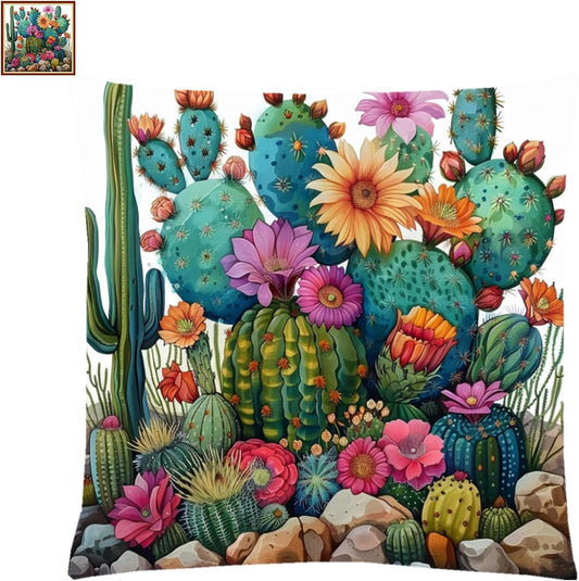 Fanxvivy Stamped Cross Stitch Kits for Adults Beginners Pillow Needlepoint Kit with Embroidery Pattern Needlework Kit Prestamped Stitches Kit 11CT Cross Stitching-Succulents 18x18 inch