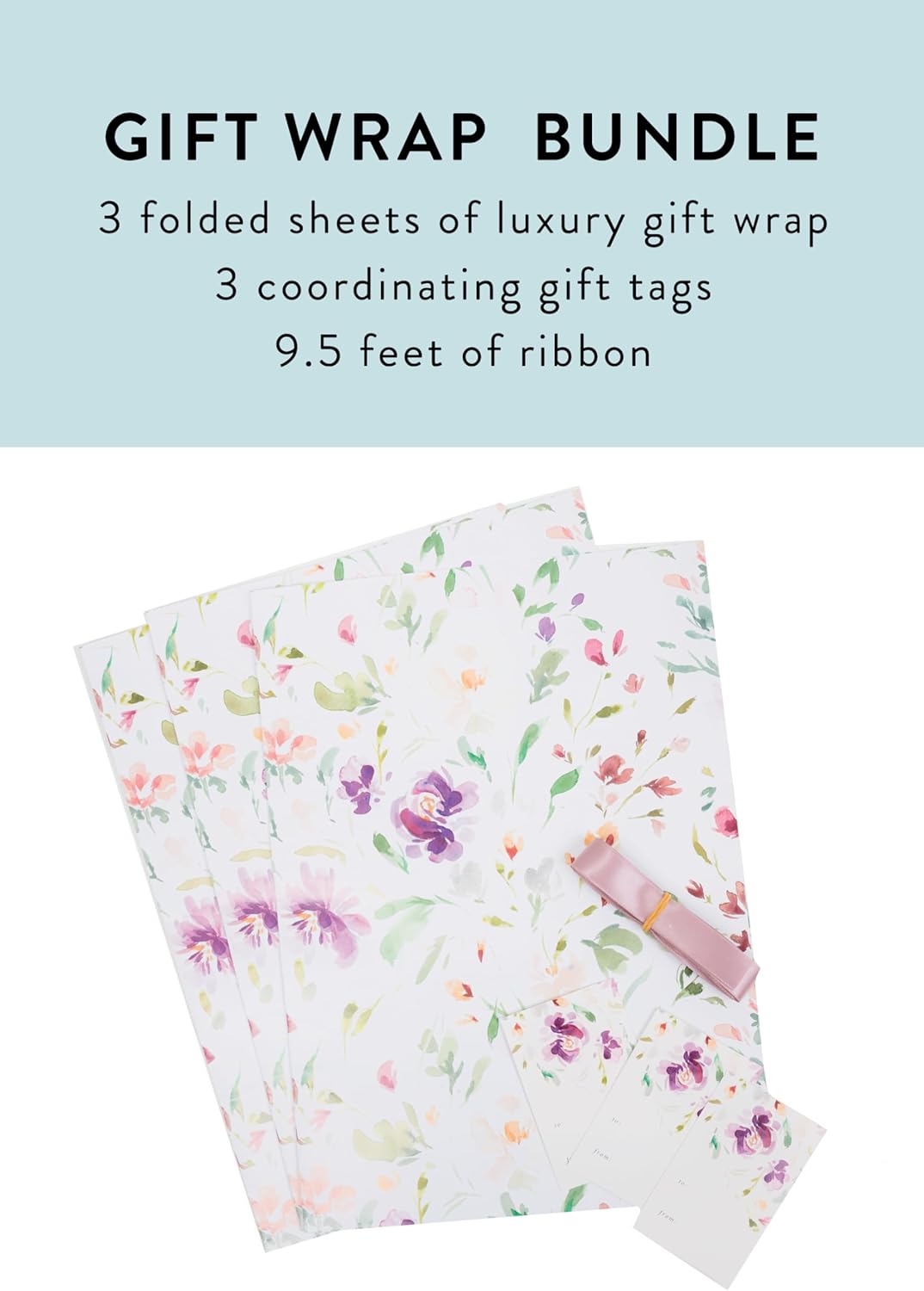 Itsy Belle Studio Floral Wedding Wrapping Paper + Ribbon Set with Tags - White gift wrap, fall Flower flat Sheets, Boho Bridal Shower Wrap