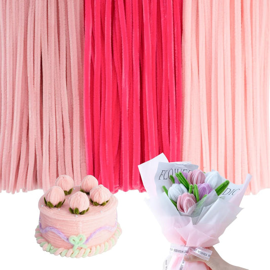 Caydo 300 Pieces Pink Pipe Cleaners, Thick Fluffy Chenille Stems, Pipe Cleaner Crafts for Arts & Crafts, Perfect for Making Animals, Flowers, and Festive Decorations