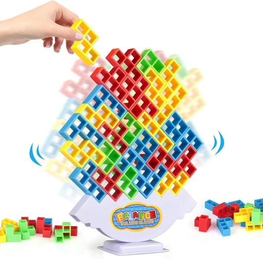 64 Pcs Tetra Tower Stack Game, Team Tower Tumble Giant Stacking Game, Balance Stacking Blocks Game for Kids Ages 6-12 & Adults, Family Party Board Games, Educational STEM Toys (2-4 Players)