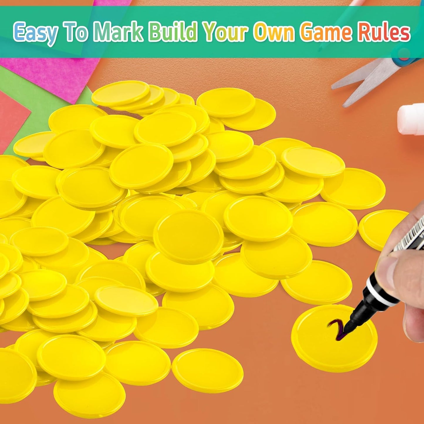 Coopay 1 1/2 Inches Plastic Poker Chips Learning Counters Disks Bingo Chip Counting Discs Markers for Math Practice and Poker Card Game Tokens, Teaching Rewards, 200 Pieces (Yellow)