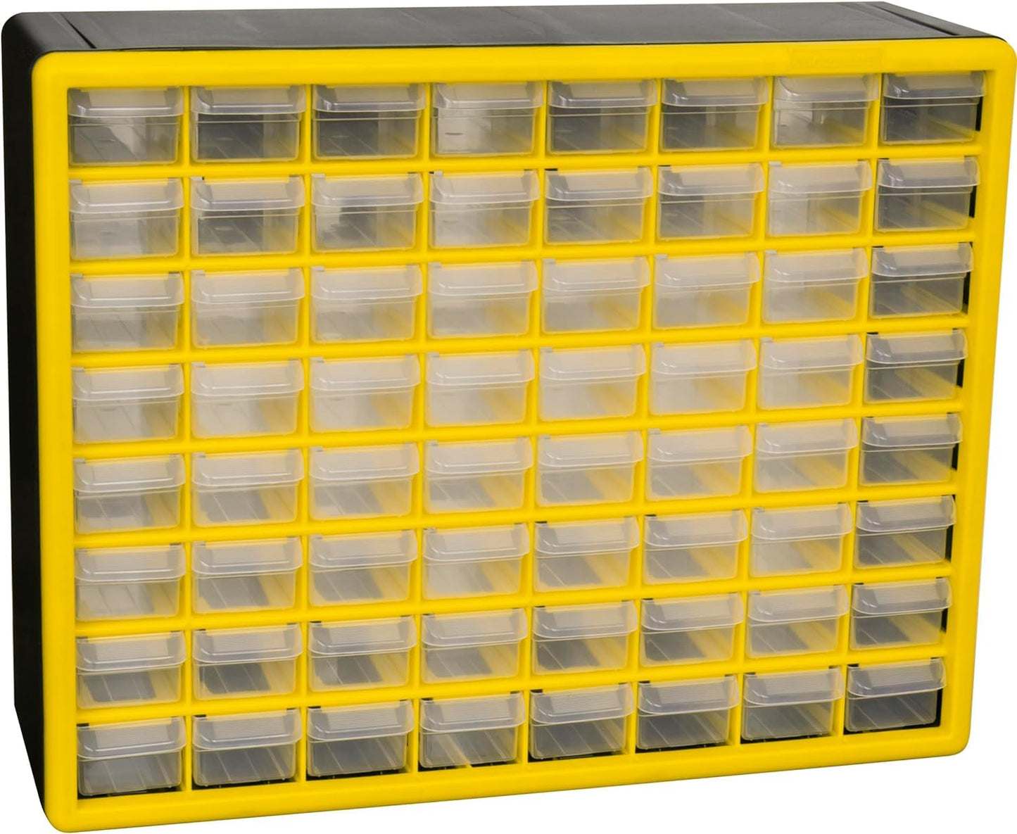 Akro-Mils 64-Drawer Plastic Drawer Storage Cabinet for Garage Organization, Bead Organizer, Building Bricks Storage, Teacher Toolbox, Makeup Organizer, 20" W x 6" D x 16" H, 10164 Yellow