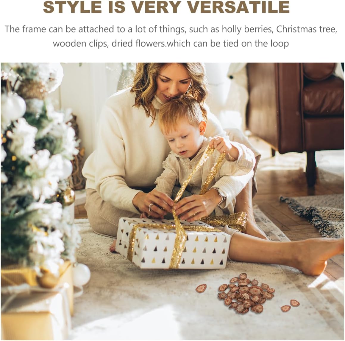 GALPADA Christmas Tree Bark Wood Slices Xmas Ornaments Mini Natural Vintage Round Log Discs for Arts & Crafts Home DIY Table Decoration