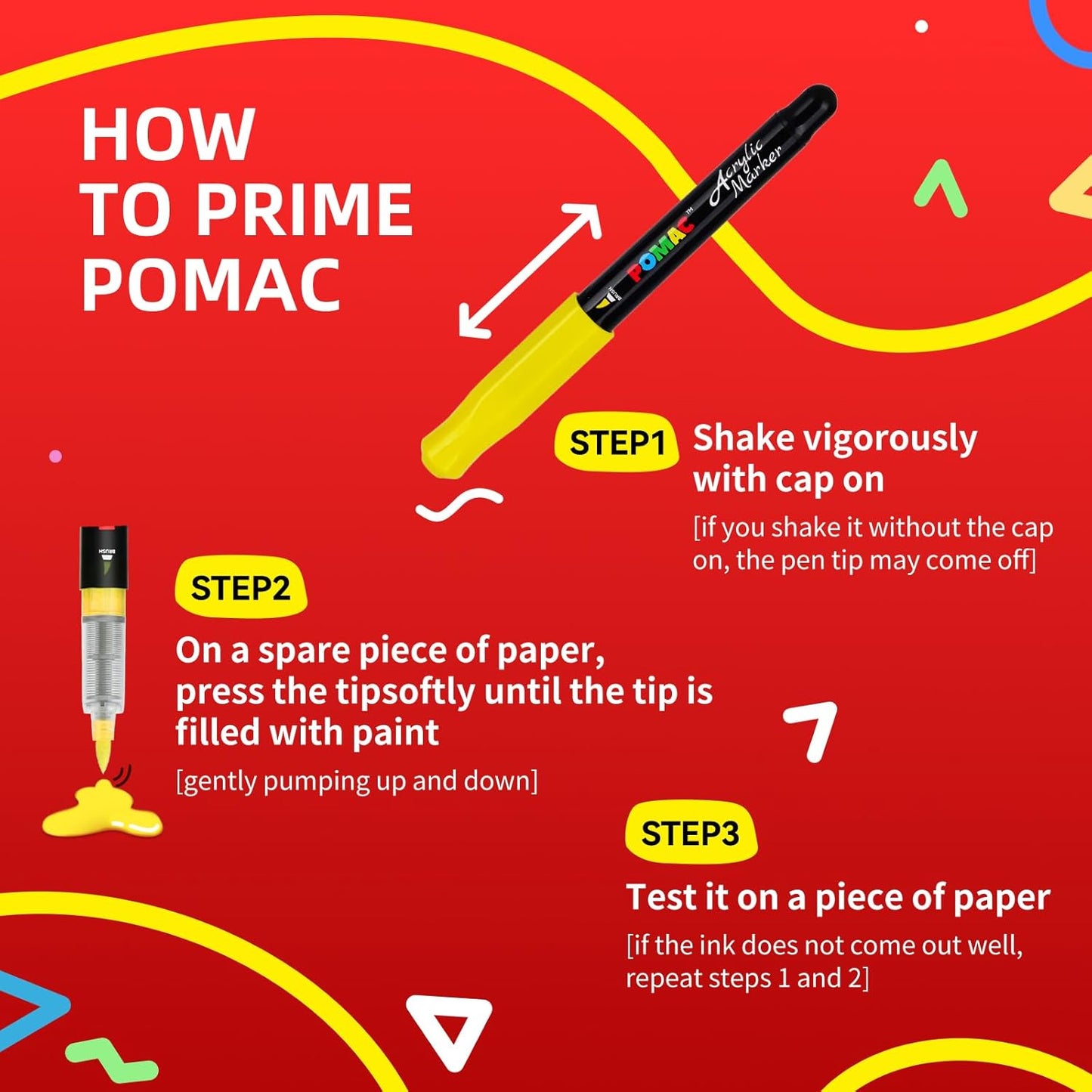 POMAC 36 Colors Acrylic Paint Markers, Water-Based Acrylic Pens Brush Tip, Art Drawing Liquid Paint Pens for Fabric, Canvas, Rock, Glass, Wood, Paper, DIY Crafts and Art Supplies