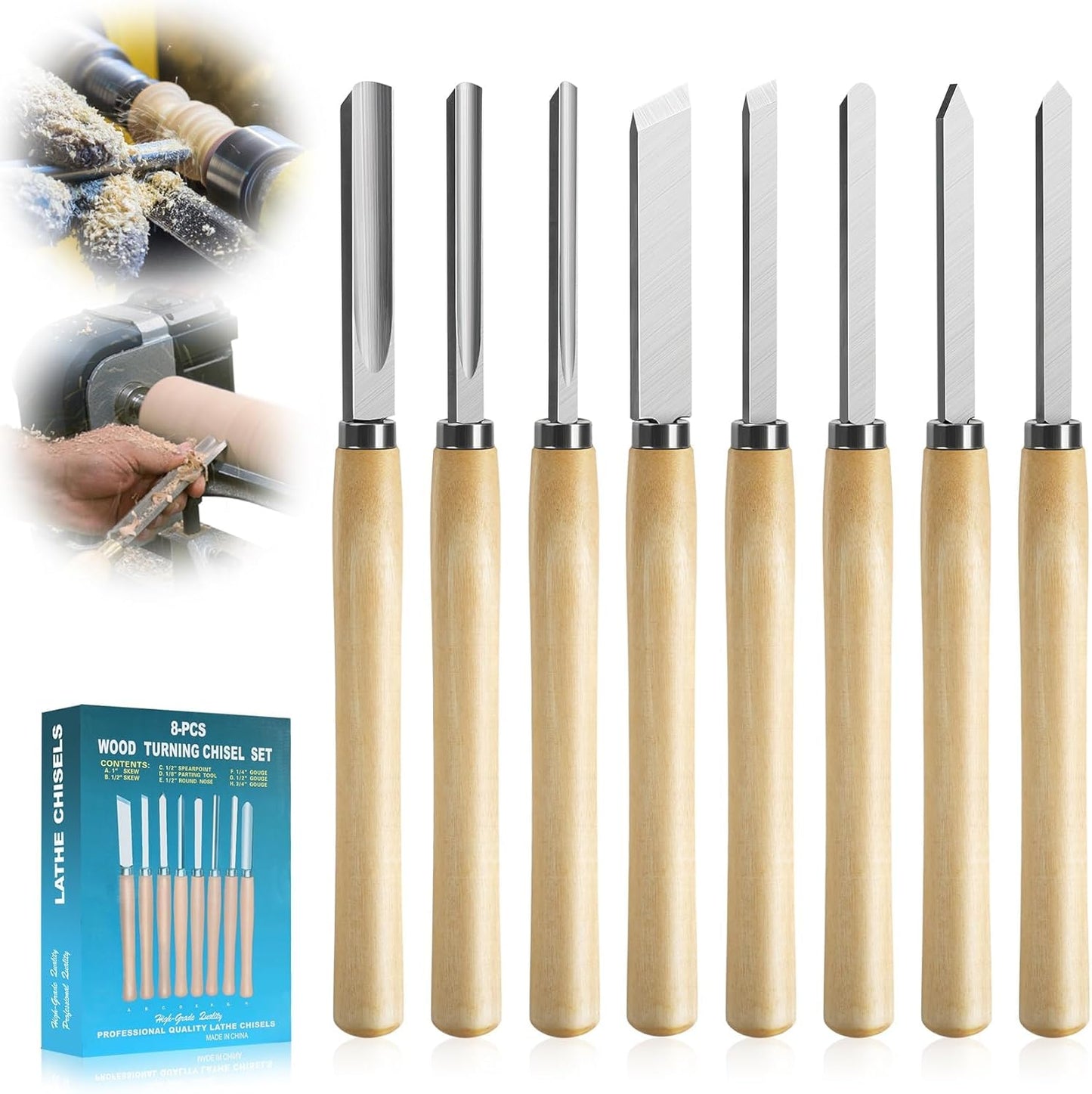 8 Pcs Wood Lathe Tools, Wood Chisel Sets, Suitable For Wood Working Tools, Which is Used for Lathe, is Suitable for Beginners and Professionals (8)
