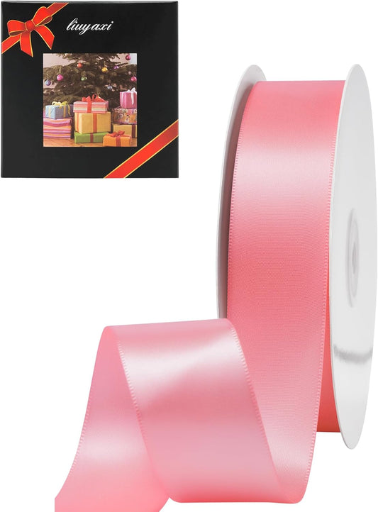 LIUYAXI Pink Double Faced Satin Ribbon, 1" X Continuous 25 Yards, Ribbons Perfect for Gift Wrapping Wedding Bouquet Decor DIY Craft Bow Making & Other Projects