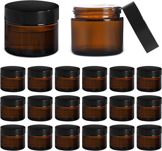 Amber Glass Jars with lids, 24 Pack 2oz Empty Cosmetic Jars, Refillable Airtight Wide Mouth Container for DIY, Sample, Cream, Lotion, Candle Making, Powder, Cosmetic