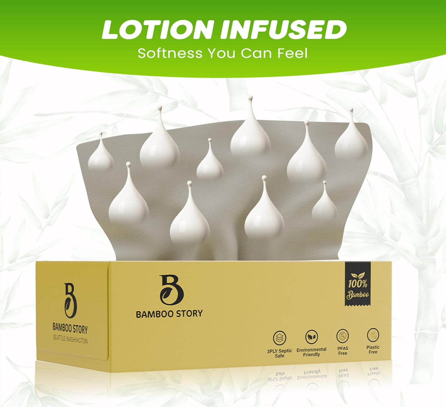 Bamboo Facial Tissues, Lotion Soft, 3-Ply Unbleached & Chemical-Free 1440 Sheets, Hypoallergenic for Sensitive Skin, FSC Certified, Plastic-Free, PFAS-Free, 100% Bamboo Tissues (12)
