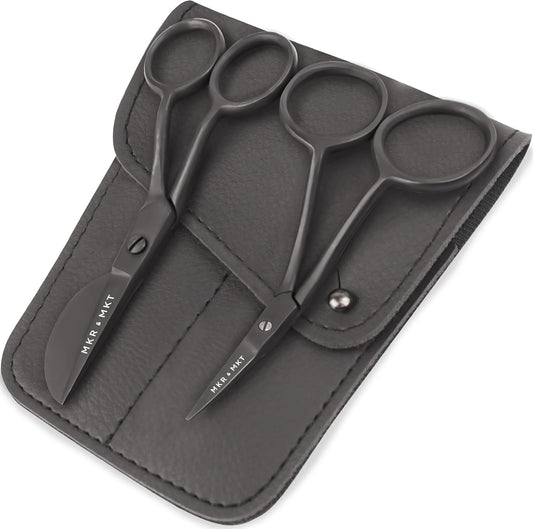 Small Embroidery 4.5 Inch Scissors Set of 2 Kit - Mini Double Bend Offset Duckbill and Double Bend Long Applique Needlepoint Blade with Pouch Sleeve (Black)