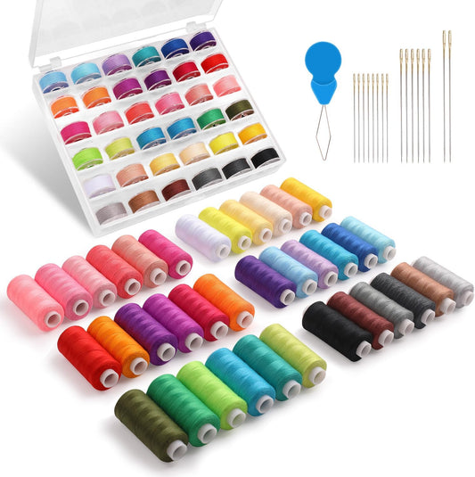 Auvitaya 72pcs Bobbins Sewing Thread Kits, 36 Colors 400 Yards per Spool Polyester Threads with Needles & Threader, Prewound Bobbin Set for Hand and Machine Sewing, DIY and Home