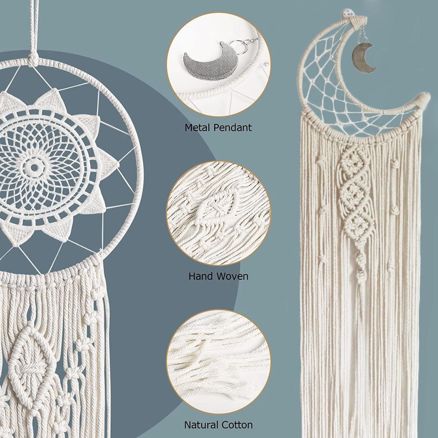 RQWZBCHX Macrame Dream Catcher Kits for Adults Beginners, 2PCS Macrame Wall Hanging Supplies