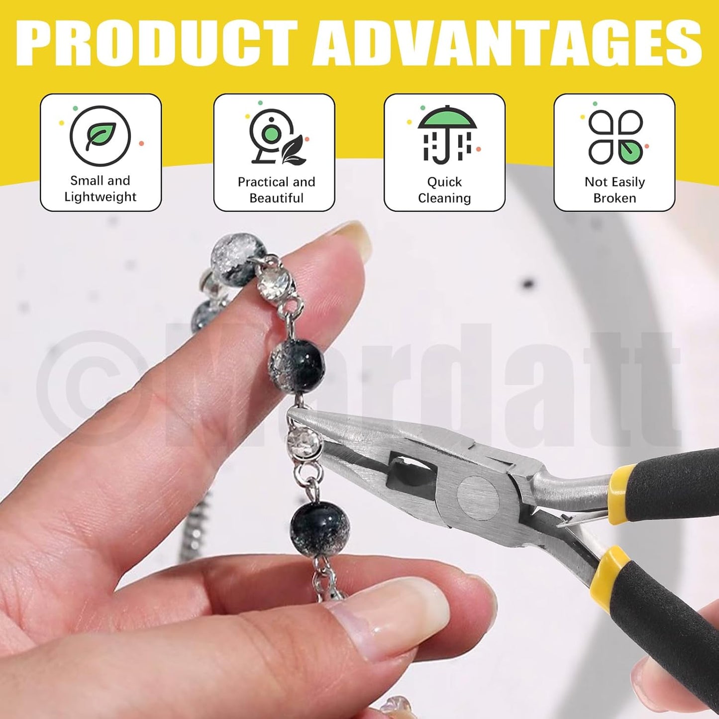 Mardatt 1250Pcs Jewelry Making Supplies Kit Includes 10 Colors 8mm Crystal Beads, Jewelry Pliers, Wires, Jump Ring Opener, Tweezers, Awl, Thimble Ring Jewellry Accessories for Jewellry Repair