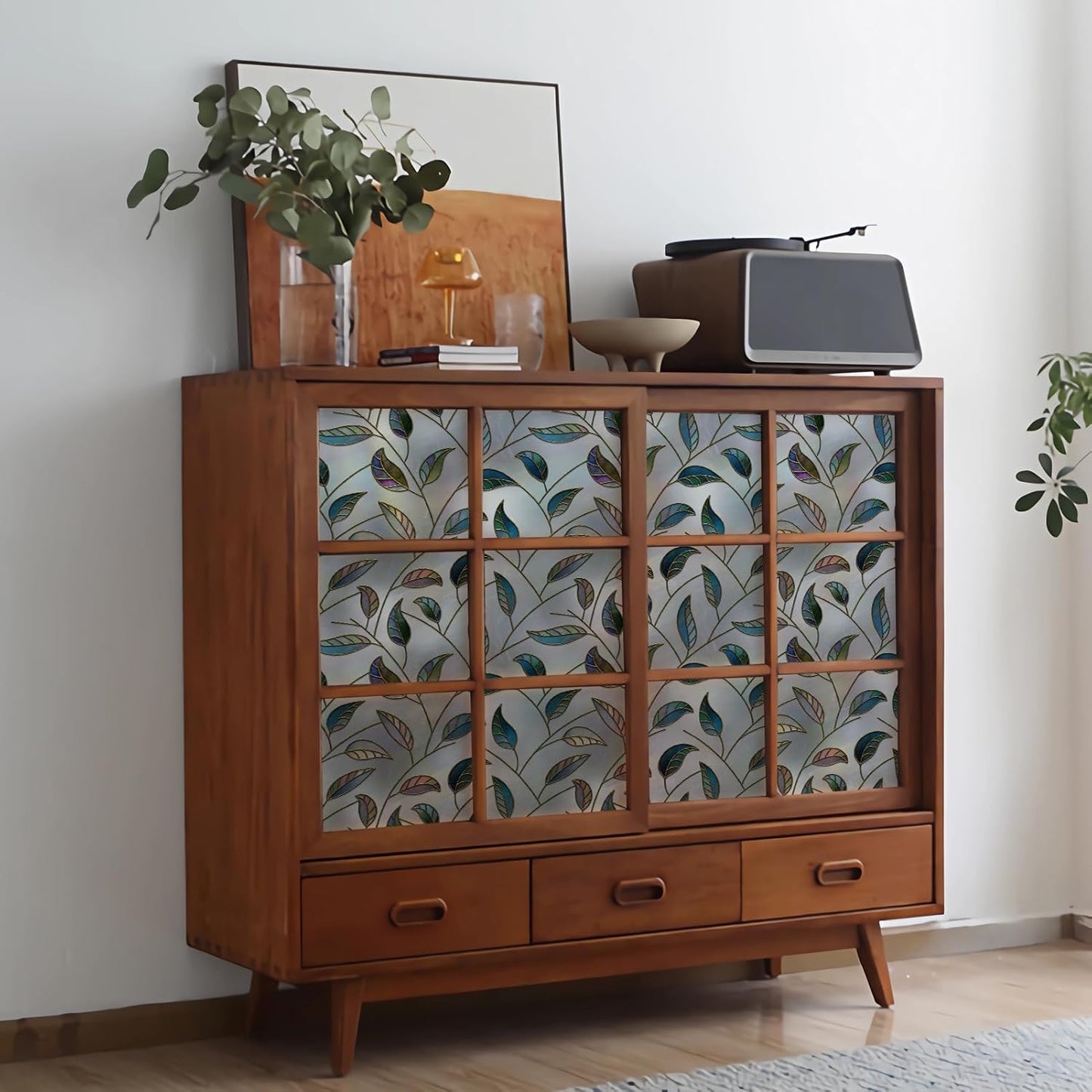 DKTIE Static Cling Decorative Window Film Vinyl Non Adhesive Privacy Film, Multilayer UV Inkjet Technology, 3D Thickened Stained Film (S166, 35.4'' x 118.1'')