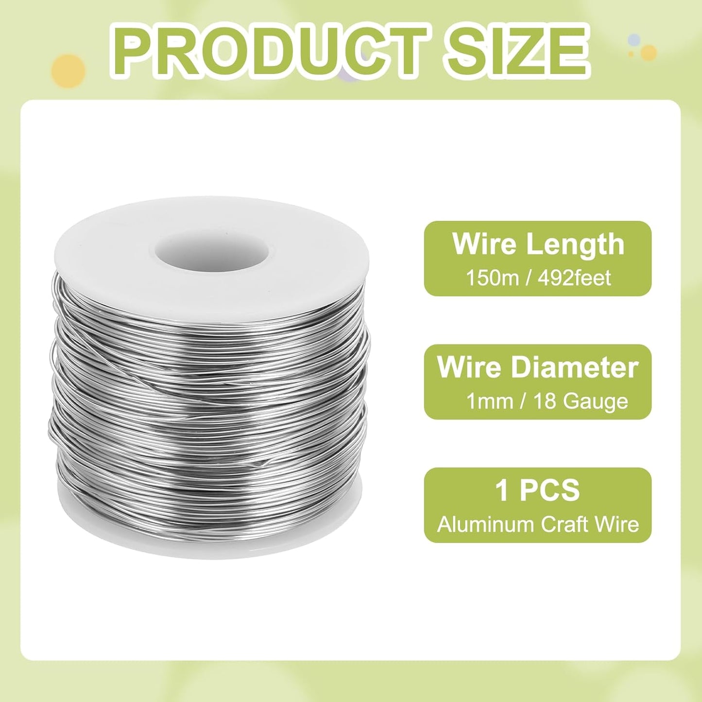 MECCANIXITY 18 Gauge Anodized Aluminum Craft Wire Bendable Bonsai Training Wire 492 Feet 1mm for Sculpting Crafts Wreath Floral Beading Jewelry Making, Silver Tone