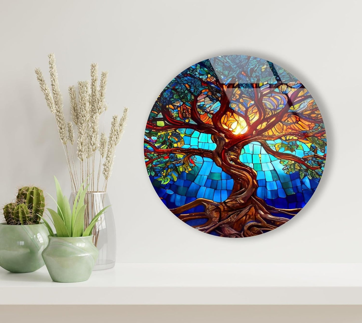 My Photostation.com 30Wx24H'' Stained Blue Life of Tree Glass Wall ArtTempered Glass Printing Wall Decor Large Wall Art Wall Hangings